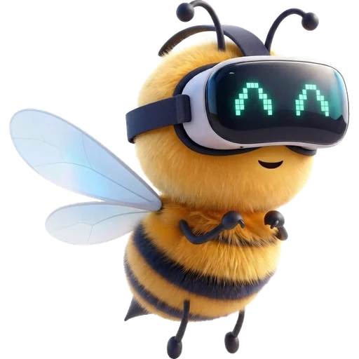 A abelha do BrasilGov Summit, mascote do app, com óculos de realidade virtual